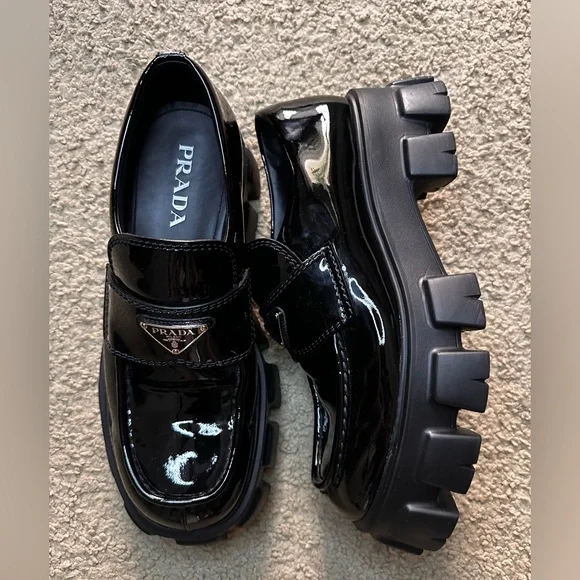 Prada | Shoes | Prada Glossy Black Chunky Sole Loafers  display picture 3